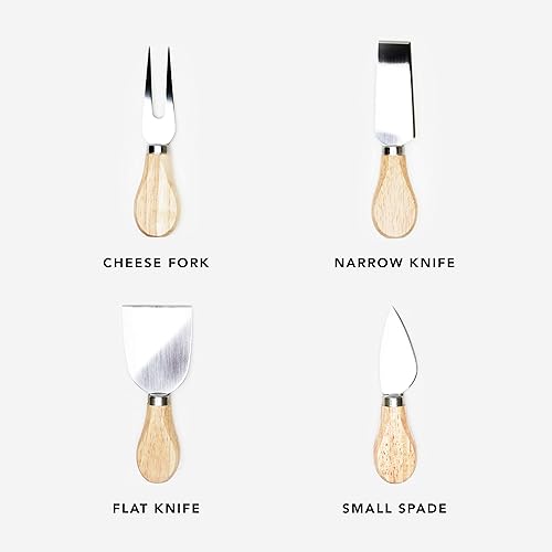 Miniatura 5 de Juego de tablas de queso de bambú, juego de accesorios grandes de madera para charcutería con cuchillos estrechos y planos, tenedor de queso y pala