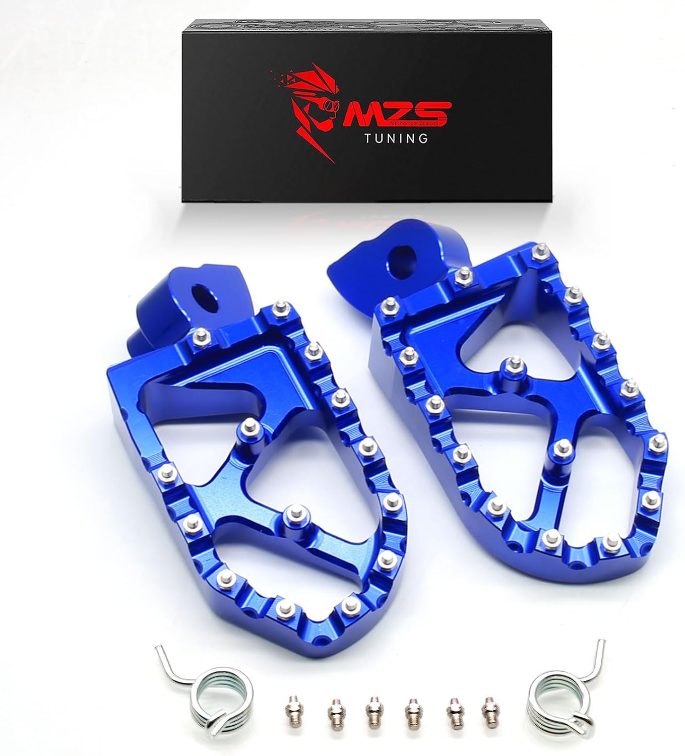 MZS Dirt Bike Foot Pegs, CNC Motocross Footpeg MX Wide Footrest Rest Pedal Blue Compatible with YZ125 YZ250 YZ250F YZ65 YZ85 YZ125X YZ250X YZ426F YZ450F YZ450FX YZ250FX WR250F WR450F