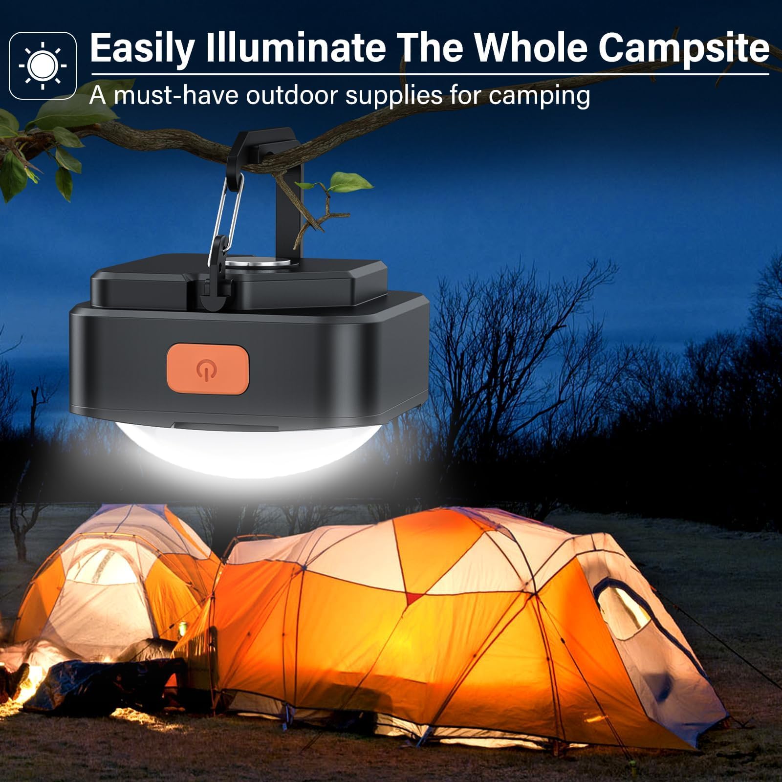 FLY2SKY Lot de 4 lampes de camping portables rechargeables à LED - Équipement de survie - Équipement de camping pour randonnée, randonnée, pêche, ouragan et panne d'urgence
