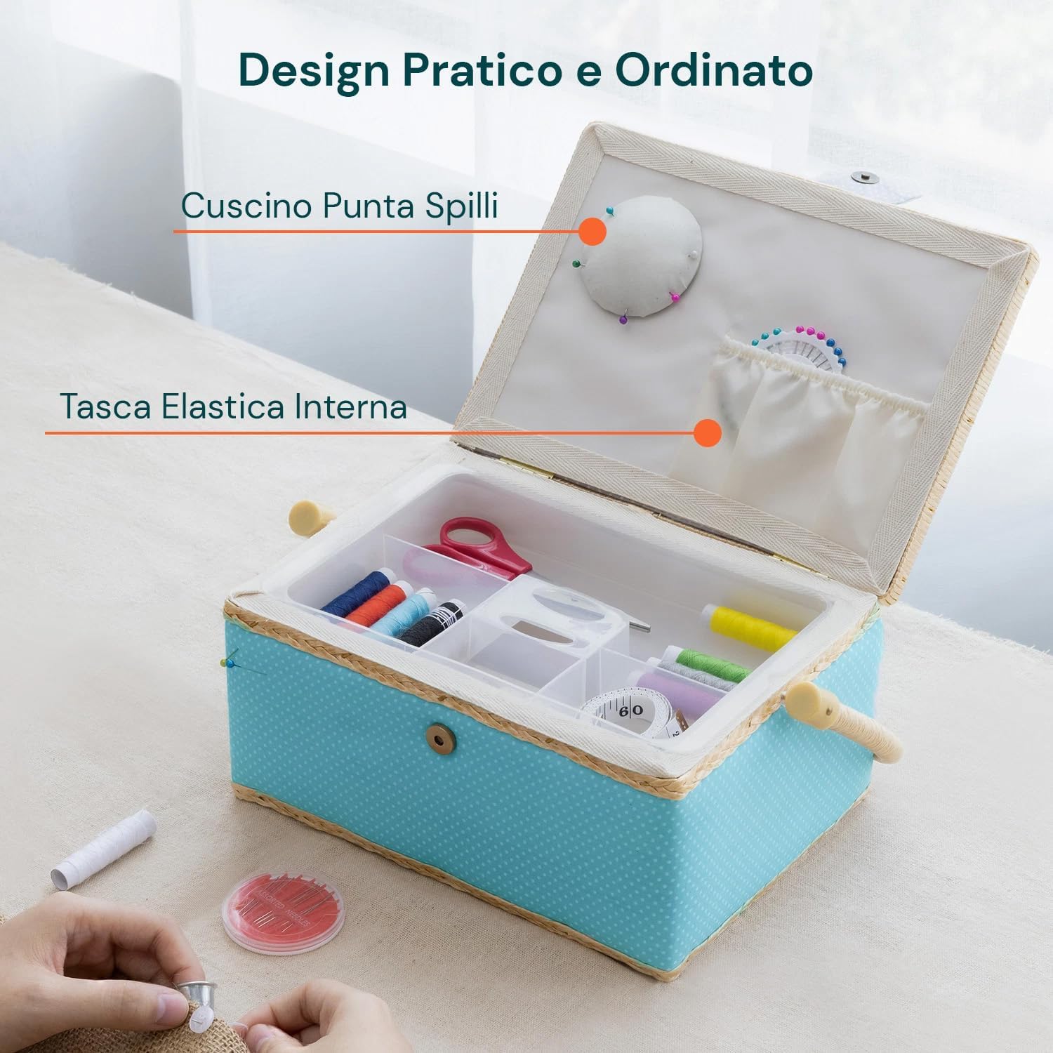 Wintem Home and Travel Sewing Kit, 76 Accessories, Tray with Organized Compartments, Magnetic Closure, Complete Sewing Set with Polka Dot Basket