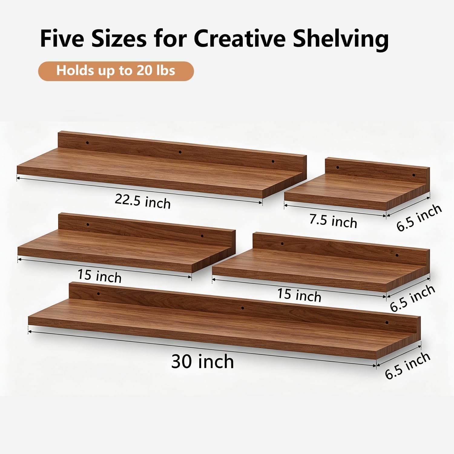 Yongscess Floating Shelves for Wall Set of 5, Floating Shelves Bathroom,30 in Natural Wood Book Shelf for Wall Mounted,Home Decor Display Shelf,Storage Shelves for Living Room,Bedroom,Kitchen(Walnut)
