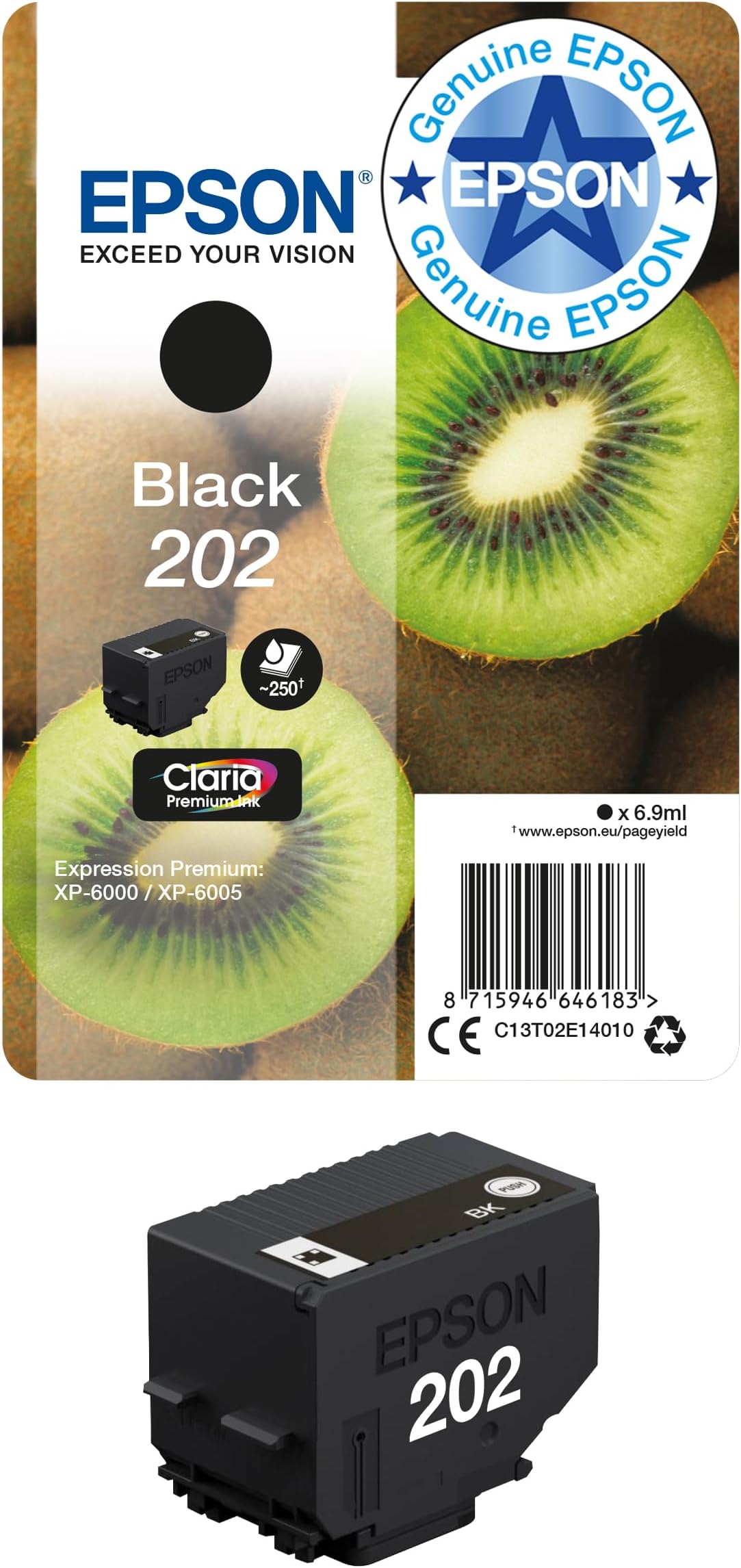 202 Black Kiwi Genuine, Claria Premium Ink Cartridge