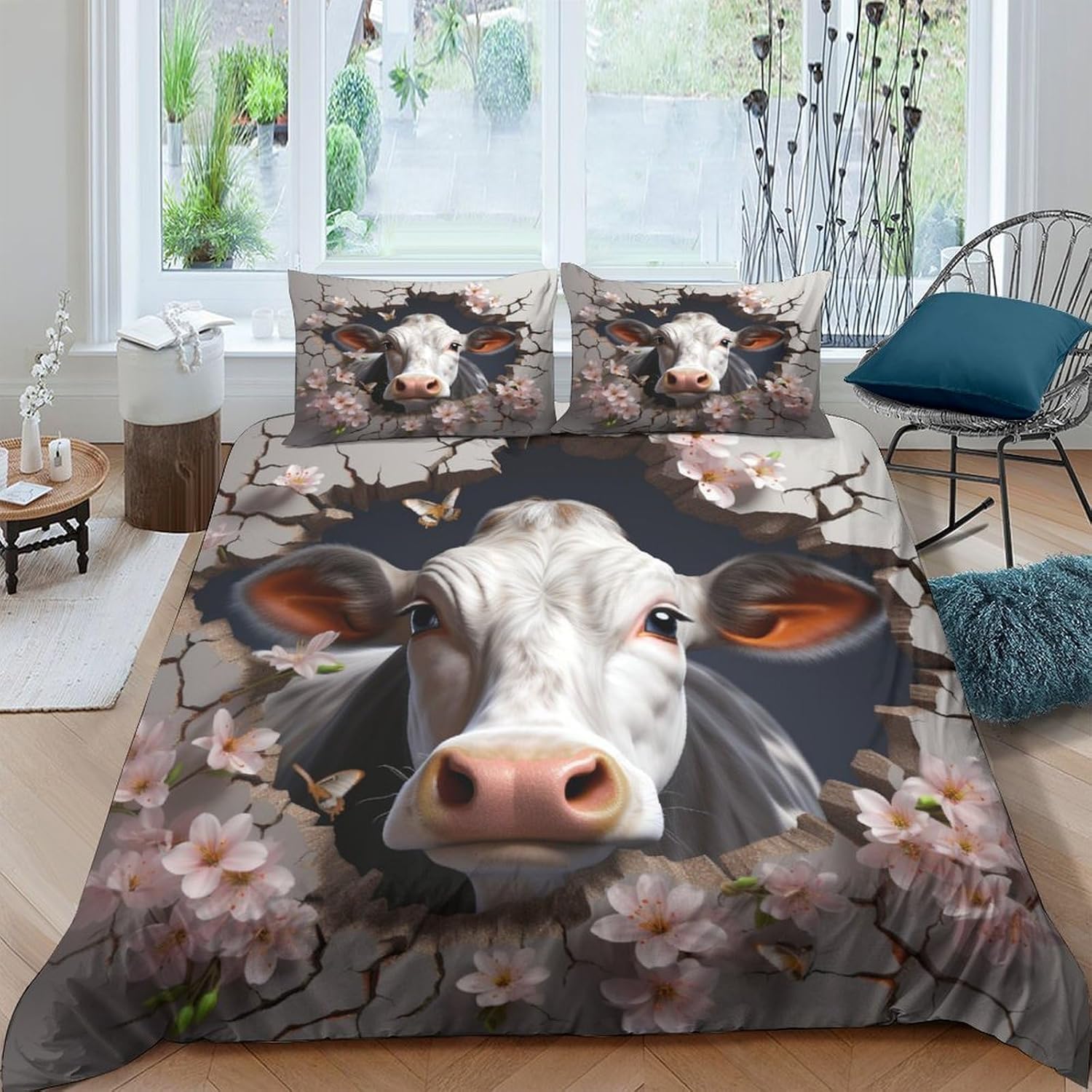 Parure de lit vache 260x230 cm pour une chambre cosy et moderne