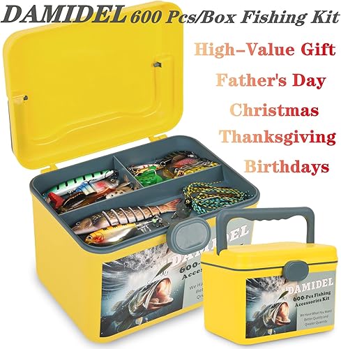 Miniatura 2 de Kit de Equipo de Pesca de 600 Piezas/Caja de Aparejos - Anzuelos de Pesca, Plomos, Giratorios, Señuelos de Superficie, Cucharas, Señuelos Blandos,