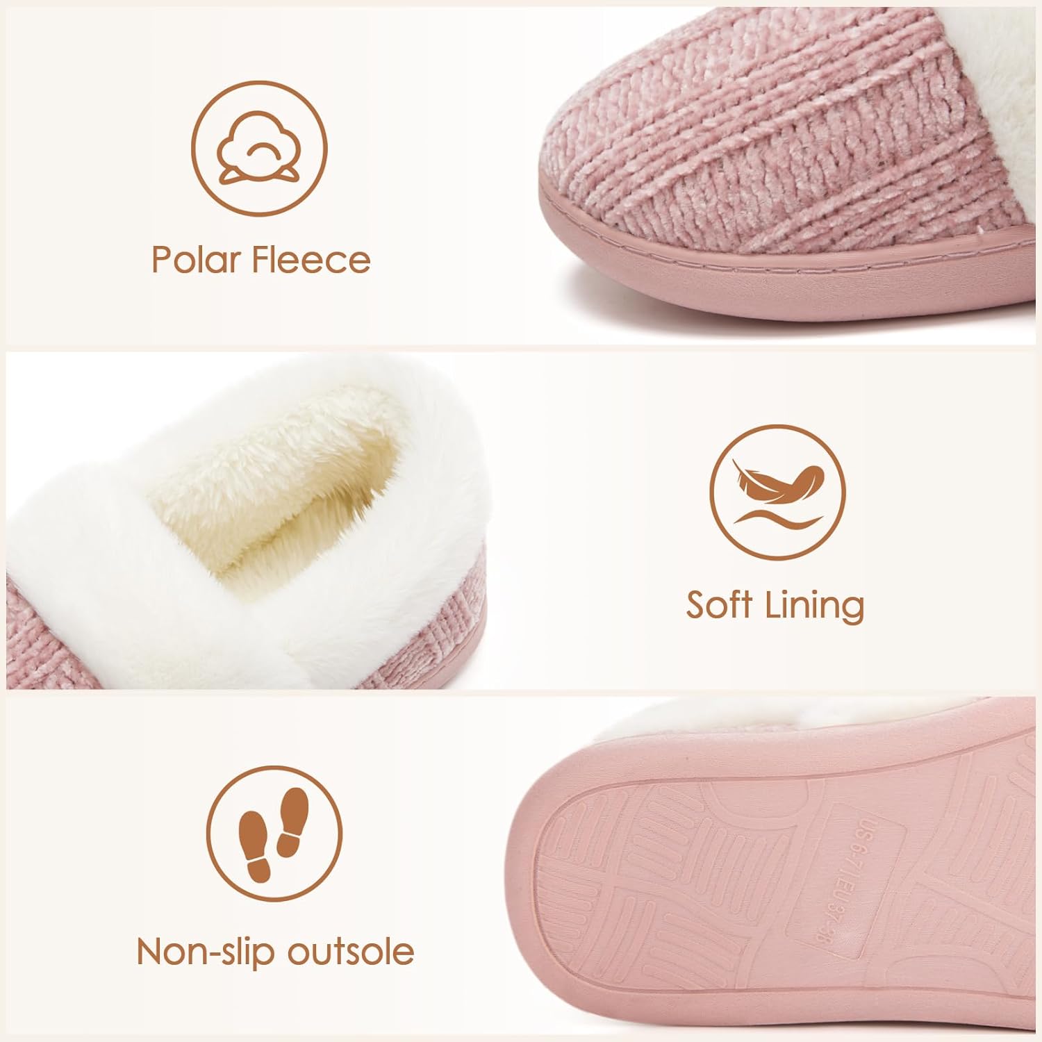 ATHMILE House Slippers for Women Memory Foam Closed Back House Shoes Outdoor Indoor Bedroom Slippers Chenille Knit Fleece Fuzzy Comfy Cozy - Image 5