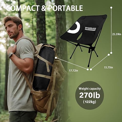 Miniatura 3 de hailanbao Silla de camping plegable ligera para adultos, resistente capacidad de 300 libras, silla de senderismo compacta para mochileros  Silla