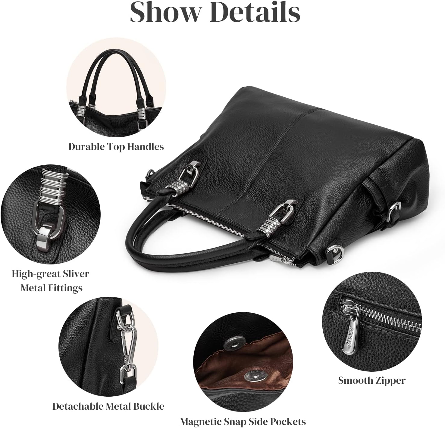 S-ZONE Women Genuine Leather Handbag Shoulder Purse Satchel Tote Crossbody Bag - Image 5