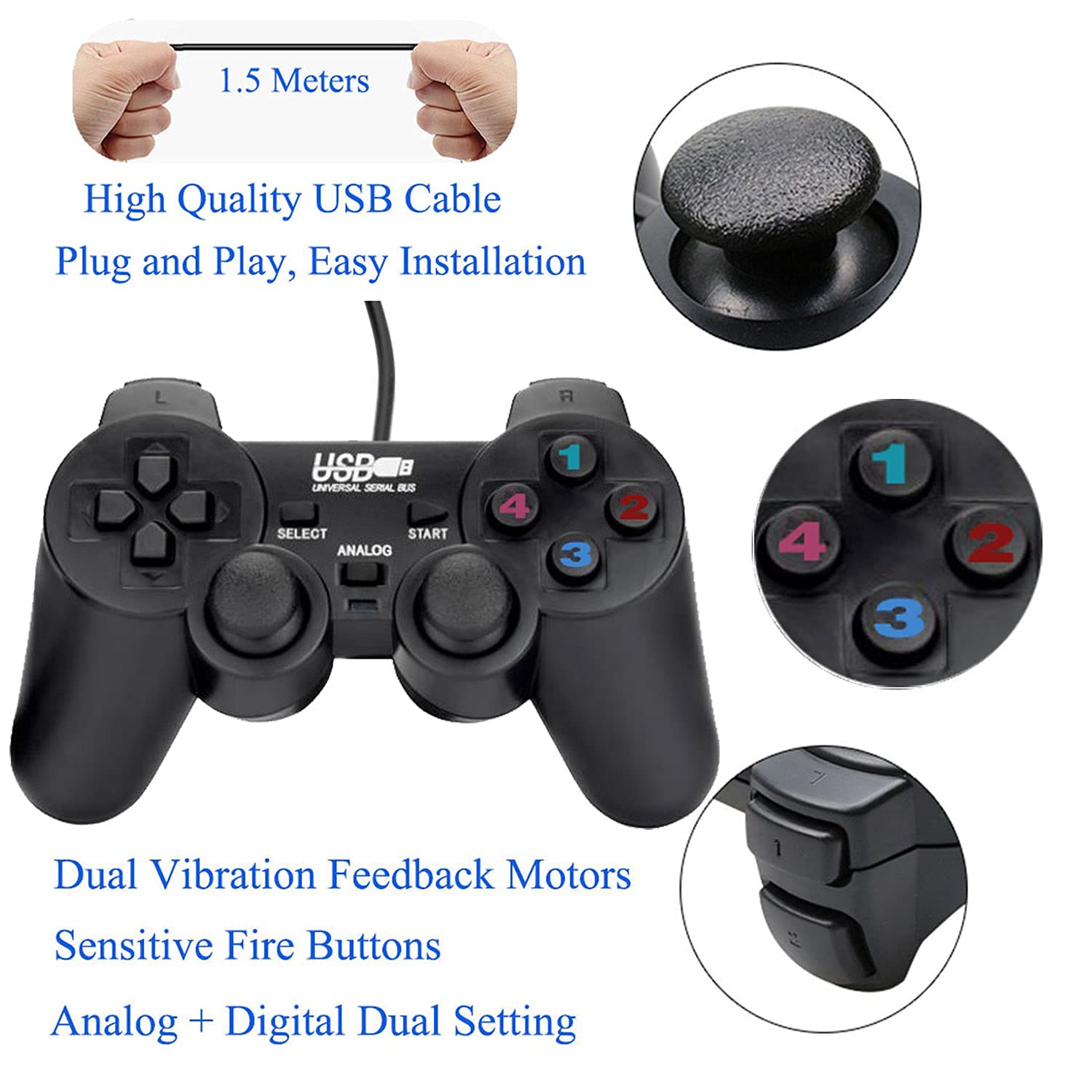 Buy USB Wired Game Controllers for PC/Raspberry Pi Gamepad Remote Dual