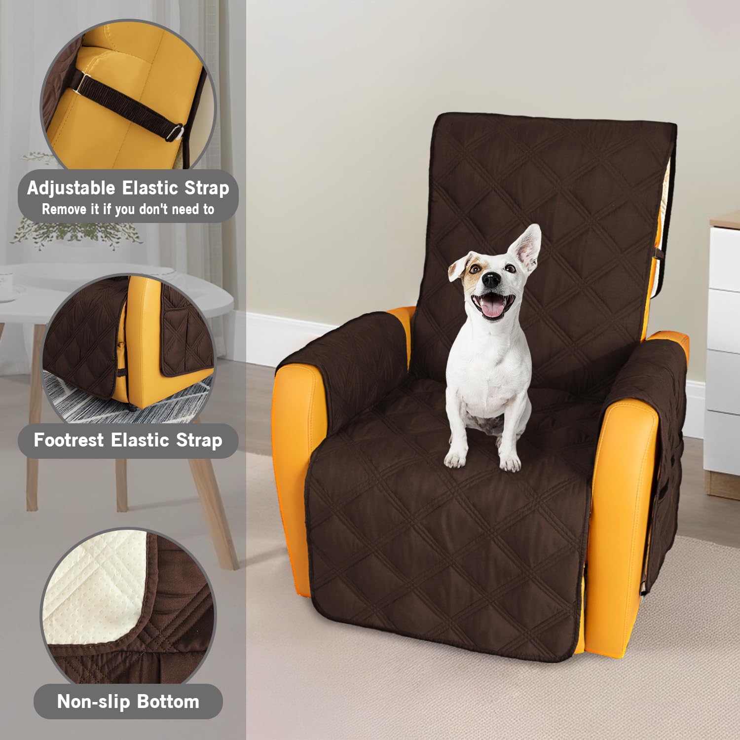 CHHKON Waterproof Recliner Covers with Anti-Skip Furniture Protector Recliner Chair Cover Sofa Slipcover for Children, Sofa Covers for Dogs (Chocolate, 23'')