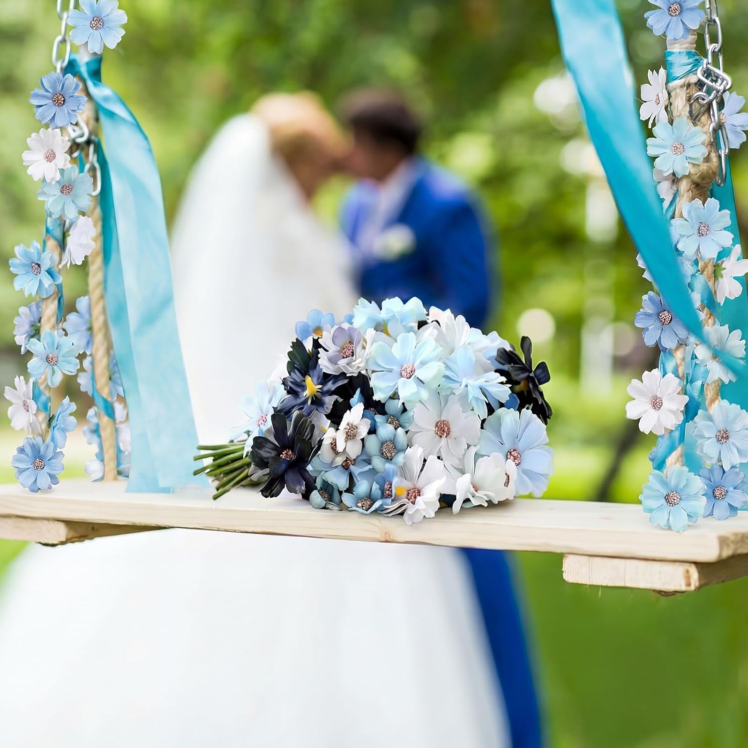 Geosar 120 Pcs Mini Artificial Flowers Heads, Blue and White Flowers image 4