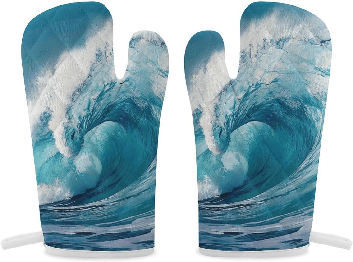 2 Pcs Oven Mitts Heat Resistant Kitchen Gloves Soft Safety Ocean Wave Oven Glove for Microwave, Barbecue