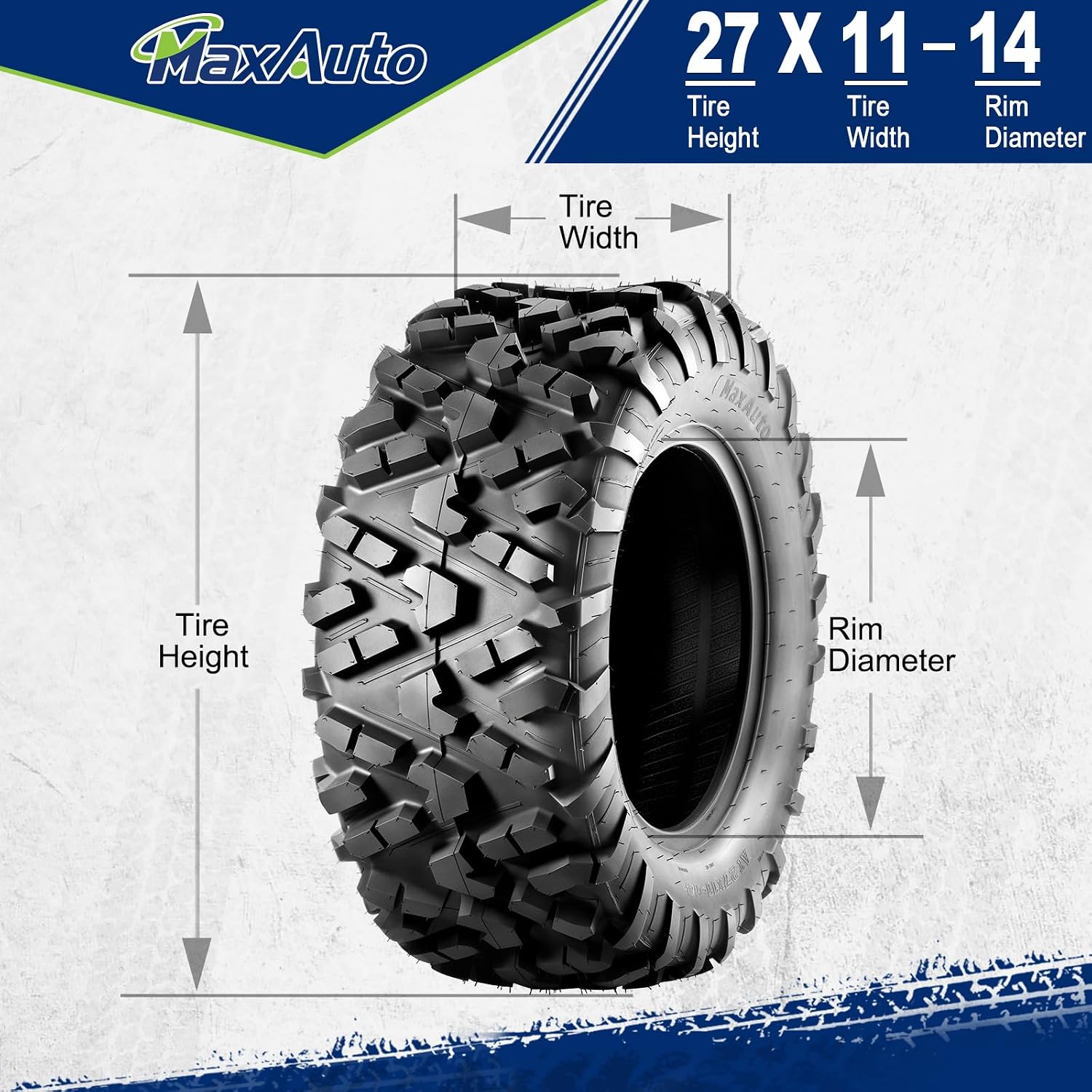 ‌MaxAuto 2-Pack 27x11-14 UTV Rear Tires - All-Terrain Mud & Sand Off-Road Performance, 6-Ply Tubeless Construction for Durability & Traction