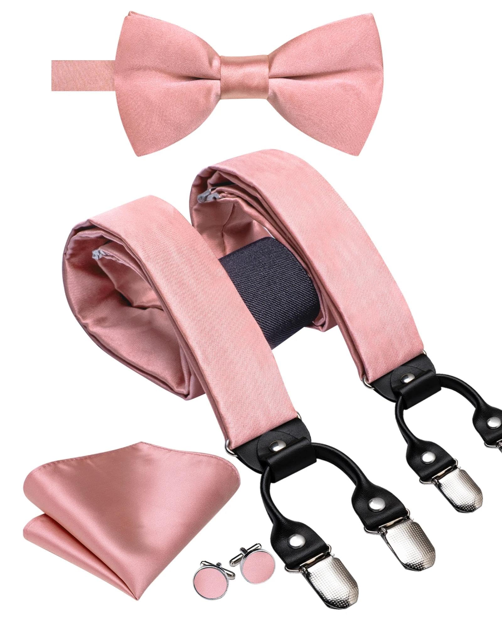 Hosenträger Suspender Seiden-Herren-Hosenträger-Set Mit Fliege Und Manschettenknöpfen Verstellbar Mit 6 Clip-Hosenträgern Für Herrenhosen Geschenk