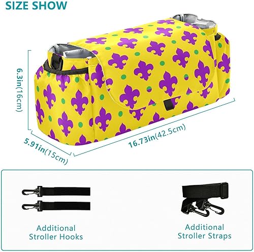 Miniatura 3 de GuoChe stroller handlebar organizer Mardi Gras Carnival Purple Royal Lily Yellow stroller caddy with cup holders With Non-Slip Shoulder Strap &