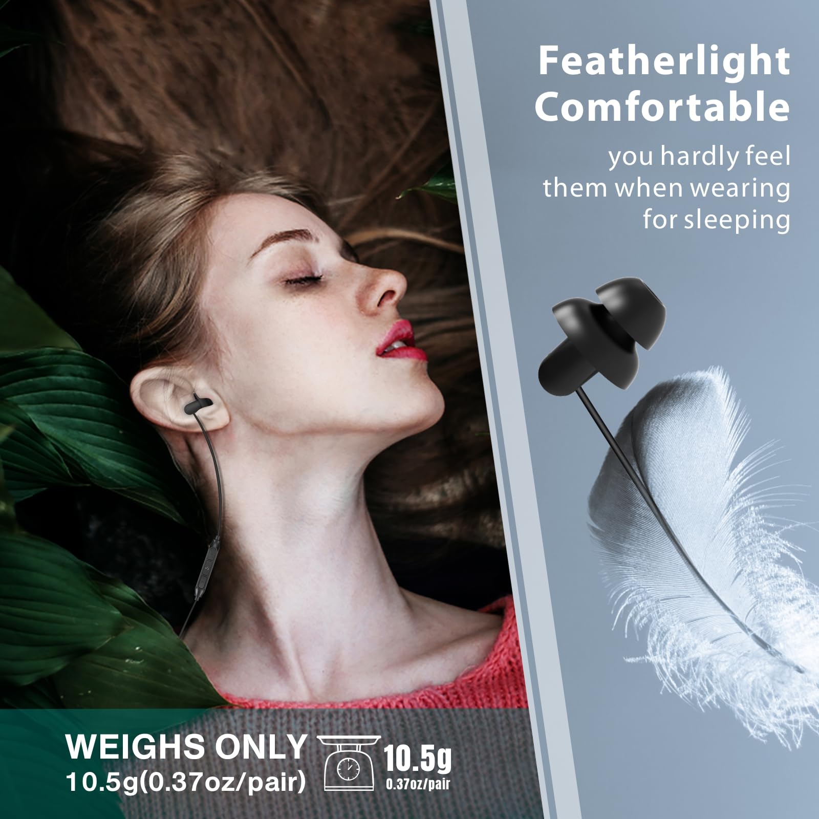Hearprotek 2 pares de auriculares para dormir, auriculares tipo C con micrófono, de silicona, reducción de ruido, auriculares para dormir, ronquidos, relajación