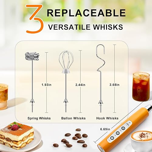 Miniatura 4 de YUSWKO - Espumador de leche recargable USB de mano con 3 cabezas, mini mezclador eléctrico de bebidas con 3 velocidades para latte, cappuccino,