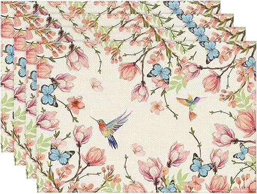Artoid Mode Juego de 4 manteles individuales redondos de primavera con diseño de flores, pájaros, mariposas, manteles redondos de verano de 15 disponible en Yaxa Colombia