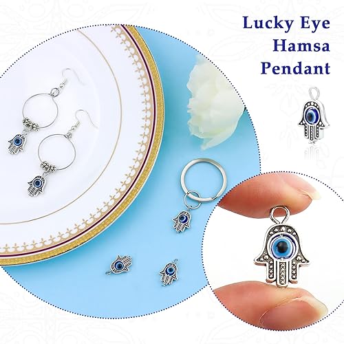 Miniatura 4 de 30 cuentas de plata antigua Hamsa mano mal de ojo de Fátima, abalorios de mano de Hamsa, abalorios de marco para hacer joyas, hallazgos de