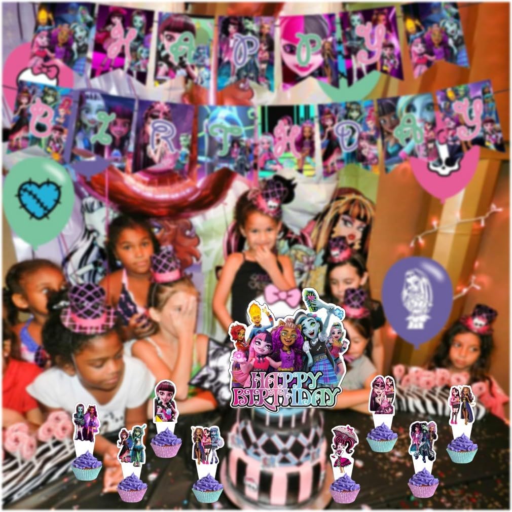 25pcs Monster Cake Decorations with 1pcs Cake Topper, 24pcs Cupcake Toppers for High Birthday Party Supplies