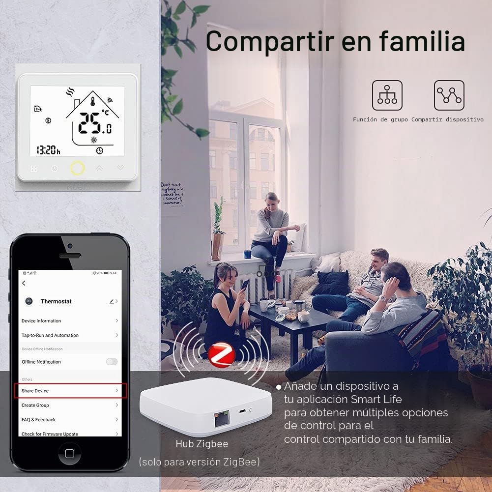 MOES Termostato ZigBee, caldera de agua inalámbrica inteligente, calefacción por suelo radiante, 5A, aplicación Smart Life Tuya compatible con Alexa Google, requiere Tuya ZigBee Hub | Controlador de gas, control remoto aplicación Smart Life/Tuya, compatib