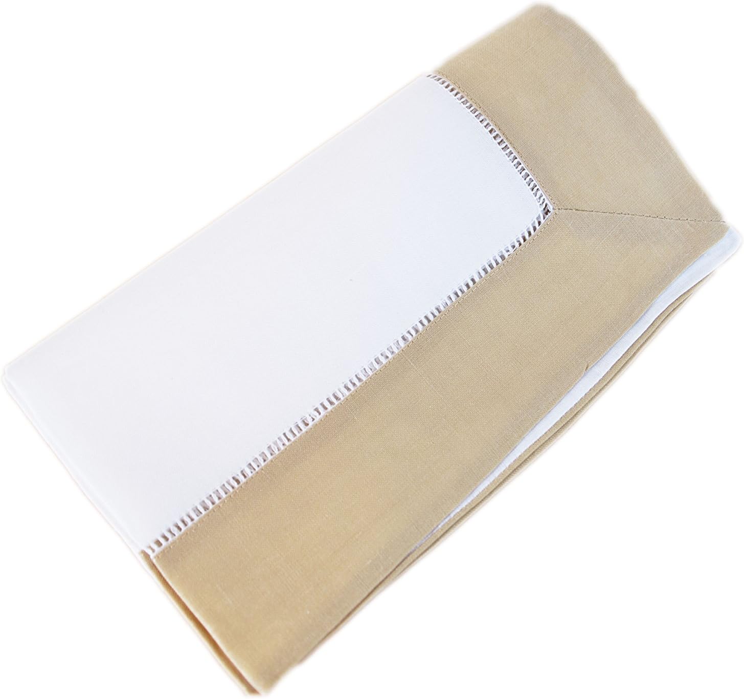 Dinner Napkins. With Color Trimming / Border. Size 18x18" Ramie/Cotton. 12 pieces/pkg. (White / Aurora Yellow border, 12)