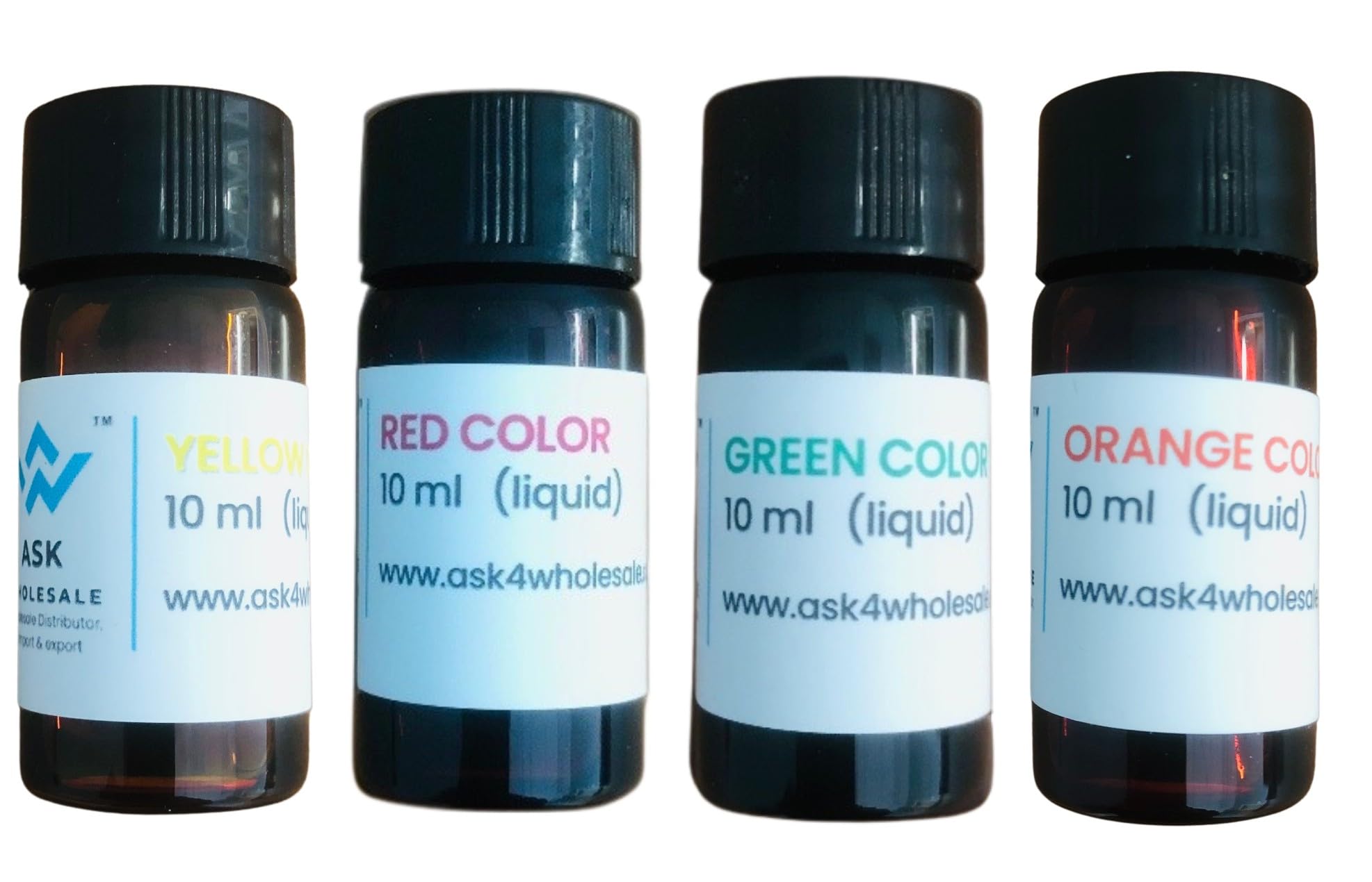 ASK Wholesale Assorted Natural Food Coloring Set, 1 Each Yellow, Red, Orange, Green, Total 4 (Pack of 1) 0.33 oz bottles, Liquid Color for Cake Decorating, Baking, Easter Egg, Icing, Fondant, Cooking, Slime Making DIY Supplies
