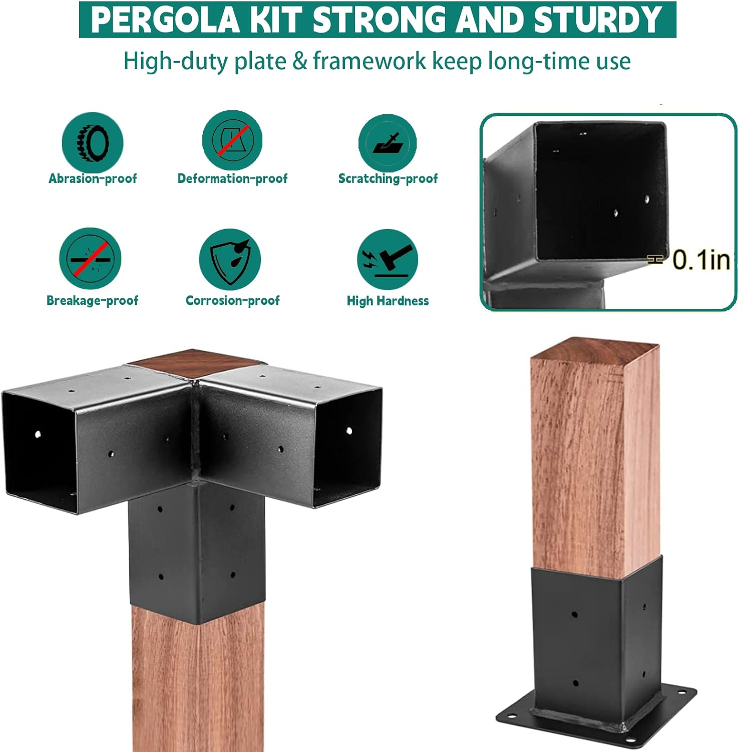 Pergola Bracket Kit, 6x6 Powder-Coated Carbon Steel Post Bracket, Right Angle Woodworks Pergola Kit, Thickened Plate Outdoor Pergola Hardware Kit, 4 Bracket Shoulders 4 Boots Includes Screws