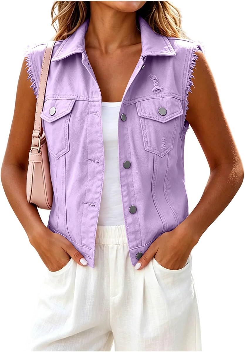 Chaleco vaquero sintético para mujer, cuello de solapa, bolsillos con botones, ropa de calle