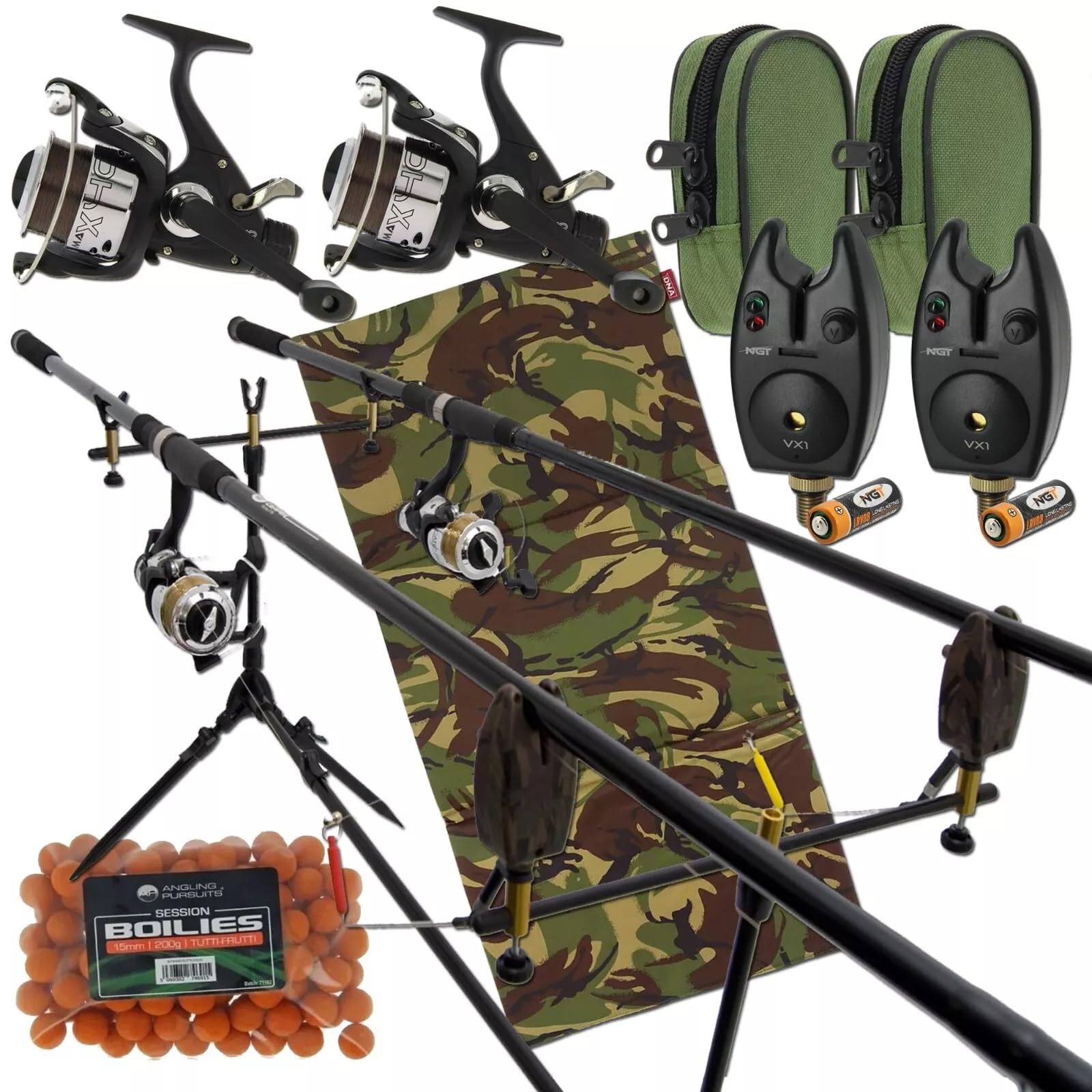 Starter Carp Fishing Setup 2x 12ft 3pc Rods
