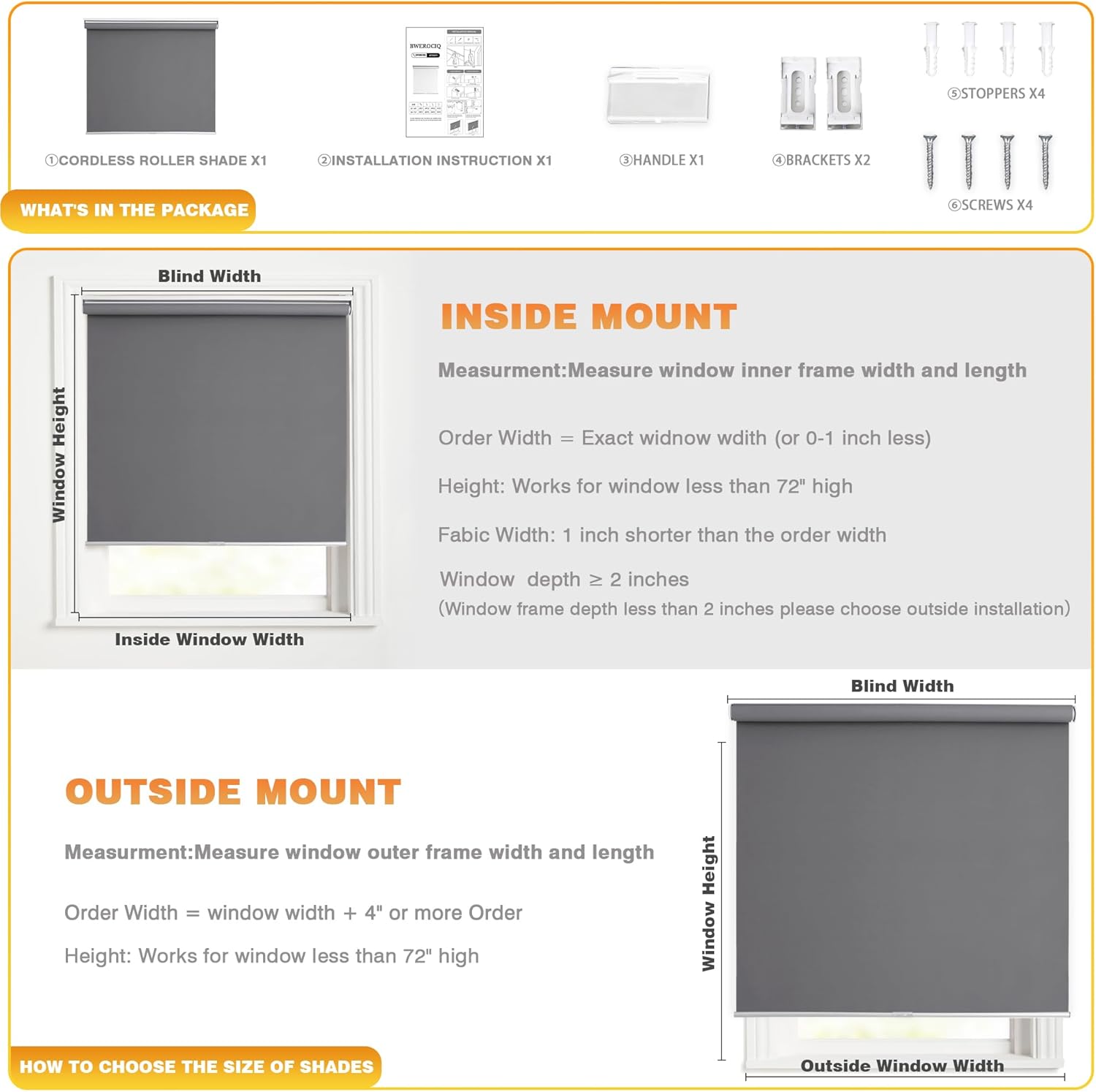 Blackout Roller Shades for Windows, Cordless Free-Stop Blinds with Thermal Insulated,UV Protection Fabric. Pull Down Room Darkening Door Blinds for Home, Office Easy to Install(72 W x 72 H,Black)