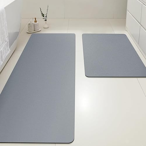 Miniatura 65 de ACCUMTEK Alfombrilla de Baño Ultrafina, Alfombrillas Antideslizantes de Espesor Reforzado para Debajo de la Puerta, Alfombras de Baño 2-gris