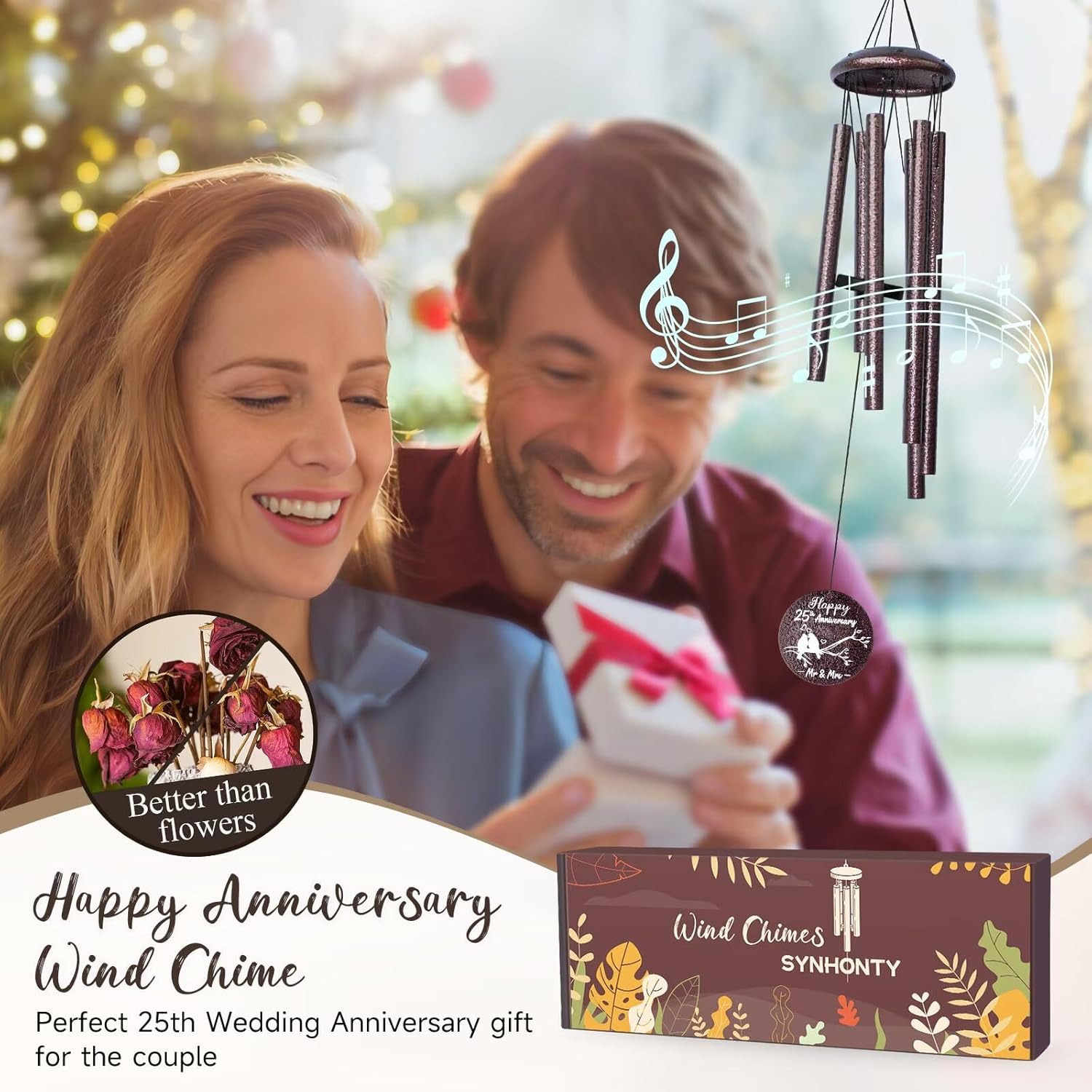 25th Anniversary Wind Chimes Gifts for Men Women, Romantic 25 Year Anniversary for Couples, Parents, Wife, Husband, Friends, Happy Anniversaries Decorations