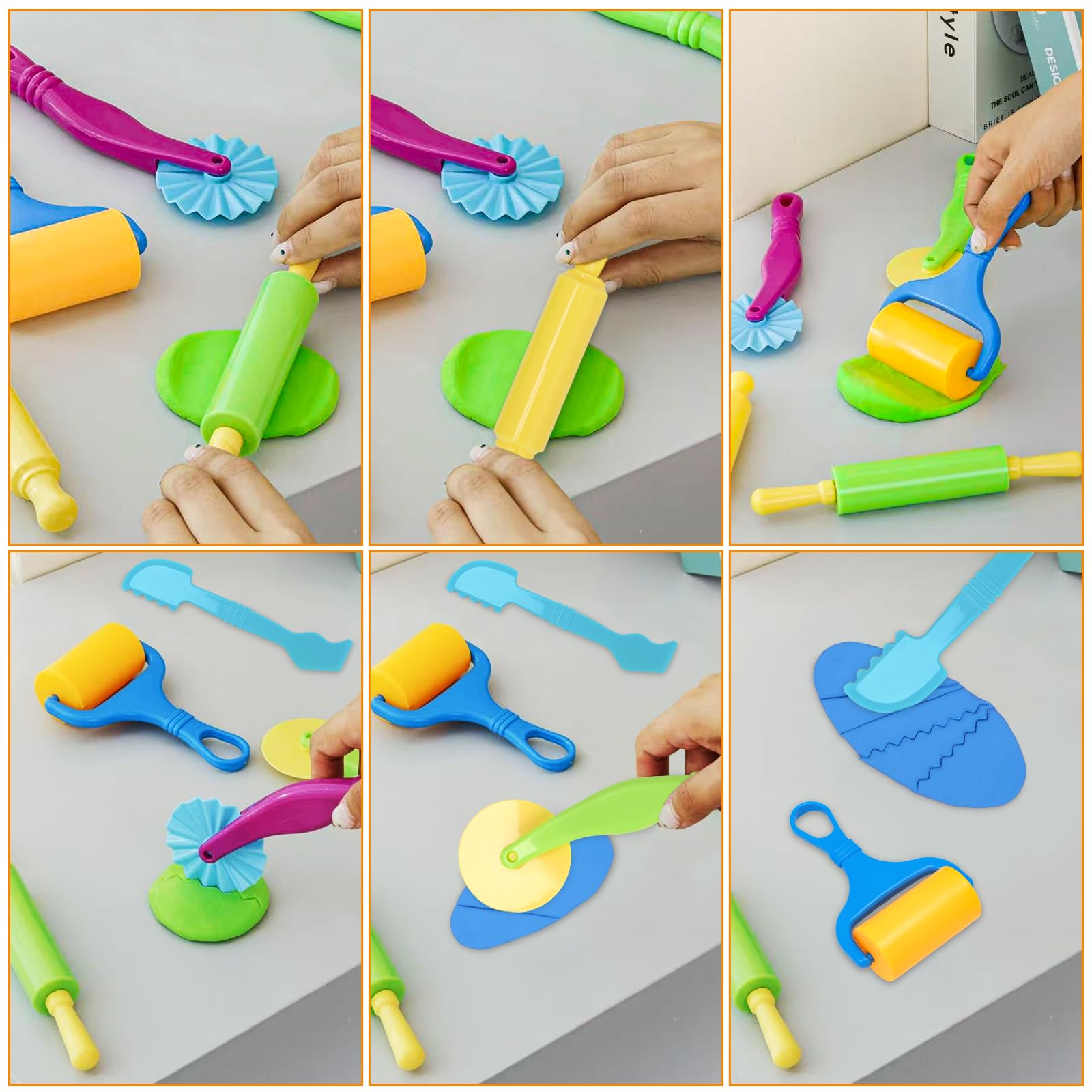 Herramientas de arcilla, juego de herramientas de arcilla y masa para niños, kit de accesorios de masa artesanal con rodillo, espátula de corte, rodillo 3
