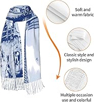 Vista 6 de Nederland - Lindo molino de viento holandés vintage Delft azul para mujer, suave, grande, mezcla de cachemira cálida, elegante, chal envolvente