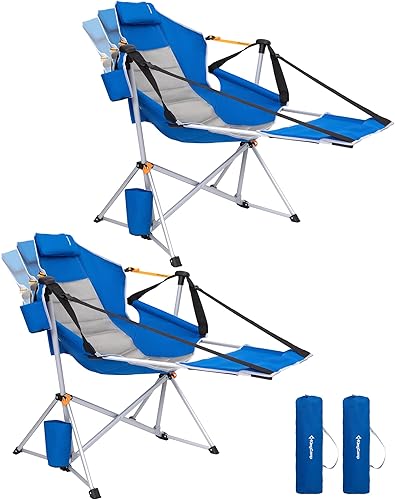 Miniatura 13 de KingCamp Silla Hamaca con Reposapiés, Sillas de Camping Plegables Portátiles Oscilantes para Adultos MÁXIMO 400 libras Resistente Plegable de Gran