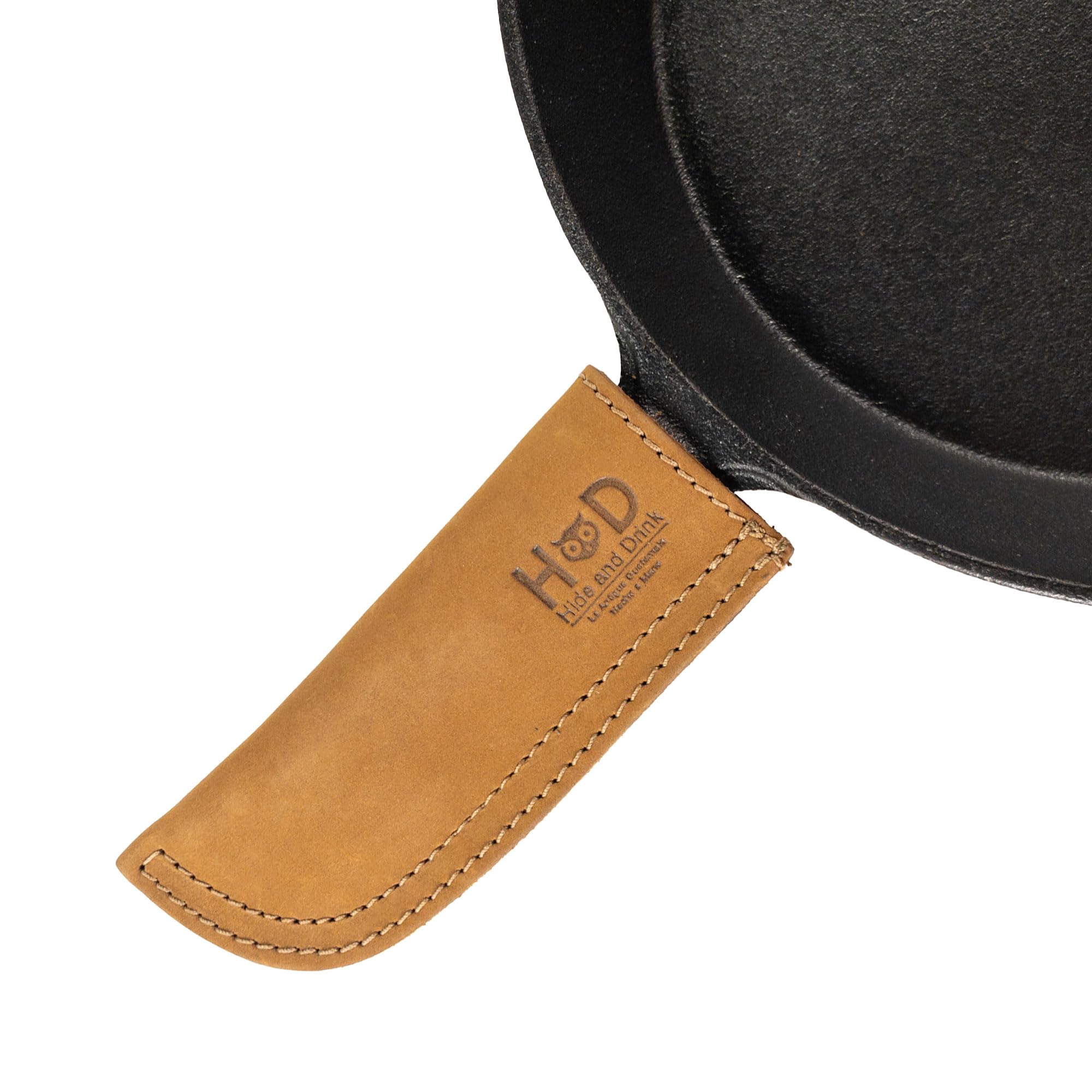 Hide & Drink, Full Grain Leather Hot Handle, Cast Iron Protector, Panhandle Potholder, Double Layered, Double Stitched, Slides On/Off Easily onto