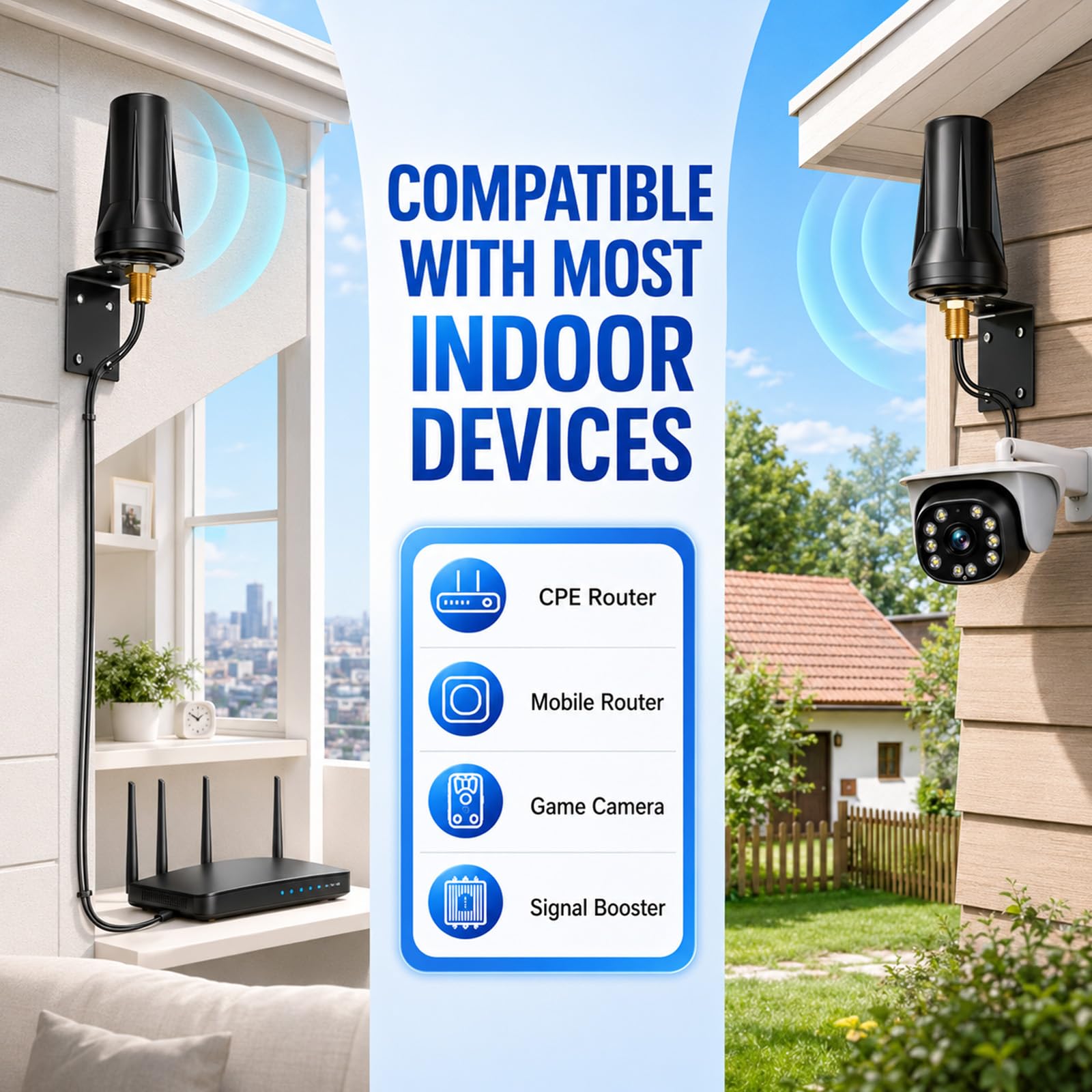 Antenne MIMO 5G LTE pour extérieur, 600-6000 MHz, bande complète, omnidirectionnelle, 5 dBi avec 2 câbles BMR100 de 5 m, compatible avec adaptateur SMA, double antenne pour routeur, amplification du