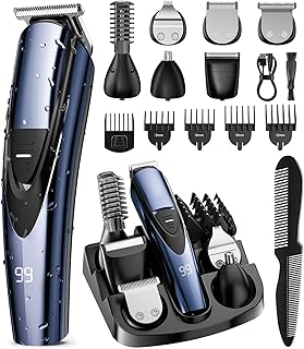SHPAVVER Beard Trimmer for Men: Professional Barber Hair Clippers - 12-in-1 Cordless Grooming Kit - Waterproof Electric Razor with Turbo Speed & Precision Blades, Blue