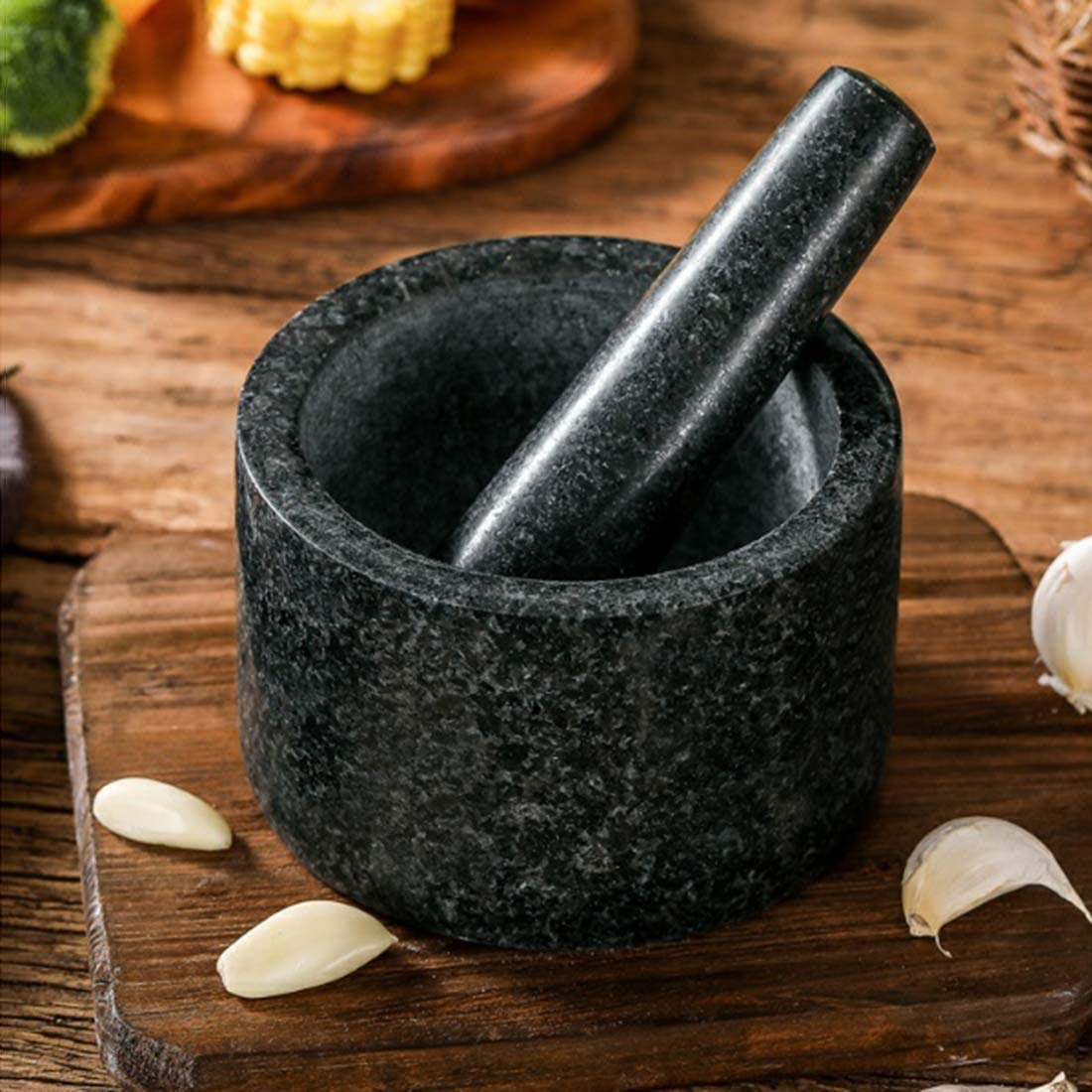Ensemble de Granit de mortier et de pilonage pour épices Pestos Assaisonnements Pâtes Guacamole Herb Bol Facile à Nettoyer et Facile à Utiliser