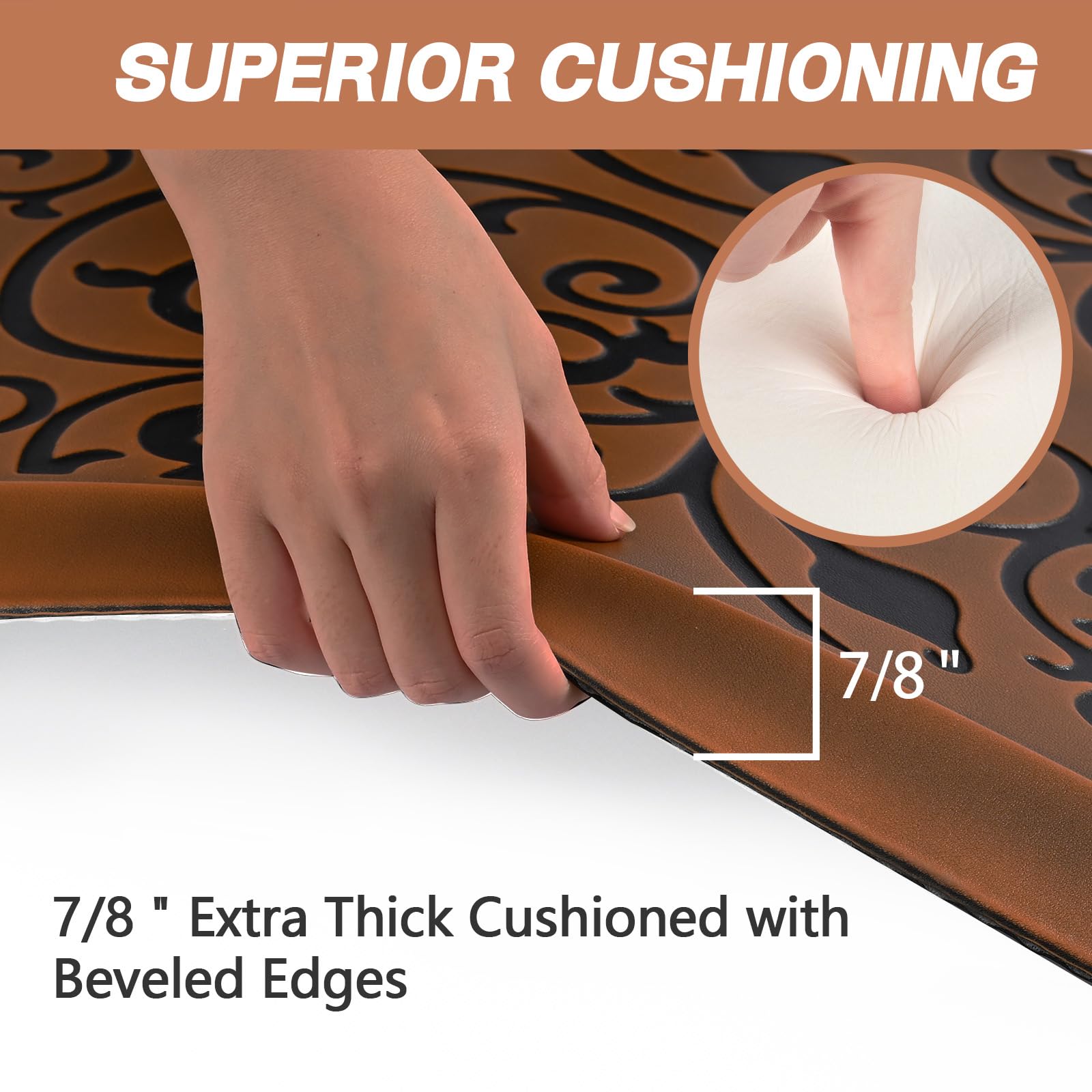Amcomfy Thick Kitchen Mat,7/8 inch Anti Fatigue Non Slip Comfort Floor Mats Ergonomic Design Standing Desk mat for House Sink Garage Office Laundry (Brown, 17.3" x39"-0.87")