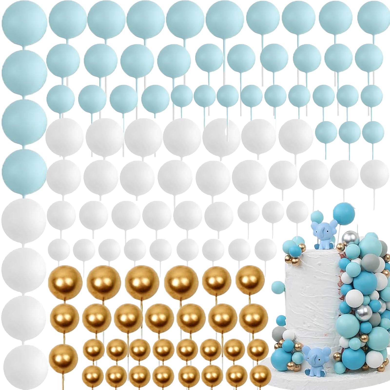 Topper Foam Ball Torta,108 Mini Topper Torta Palloncino Topper Inserto per Torta Cupcake, per Matrimoni Compleanni Feste Shower (Blu)