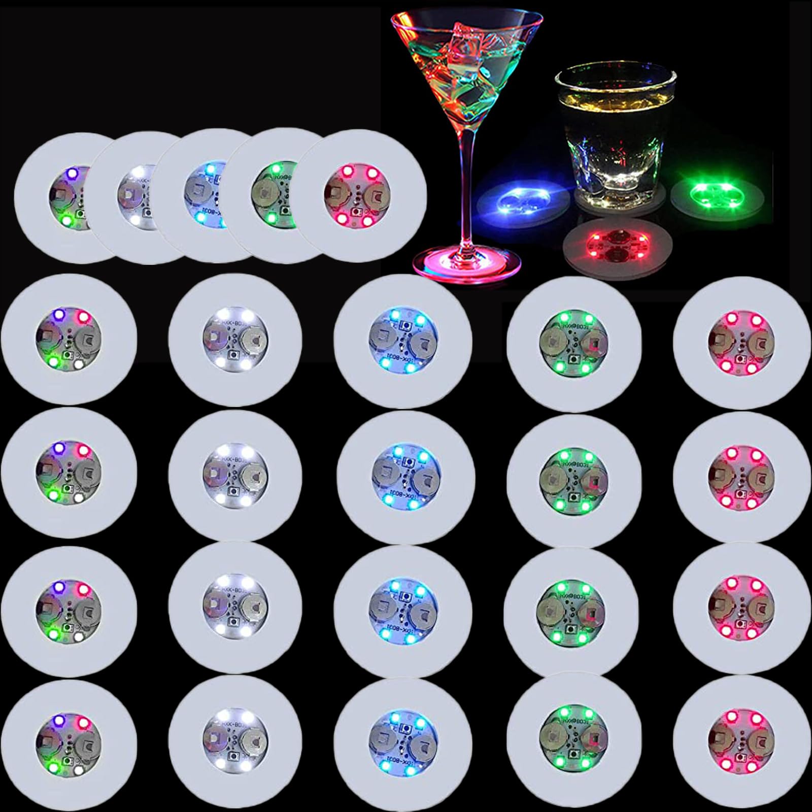 Verve Jelly 25Pcs Light Up Coasters LED Stickers Bar Drinking Coasters Tunnel Bottle Flash Cup Mat Home Flashing Shots Light Mat for Beer Wine Glass Beverage