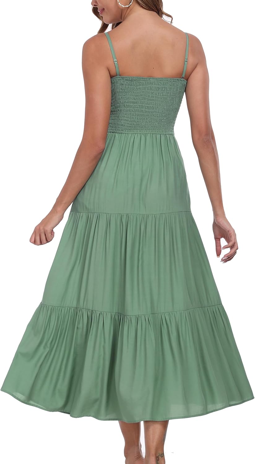 Women's Summer Maxi Dress Casual Boho Sleeveless Strapless Smocked Tiered Long Sun Dresses - Image 5