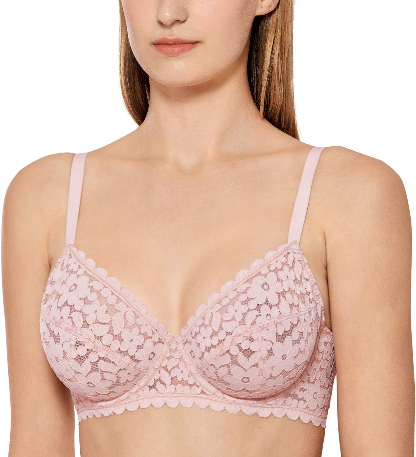 DOBREVA Women's Lace Bra Plus Size Minimizer Sexy Full Coverage Underwire Unlined