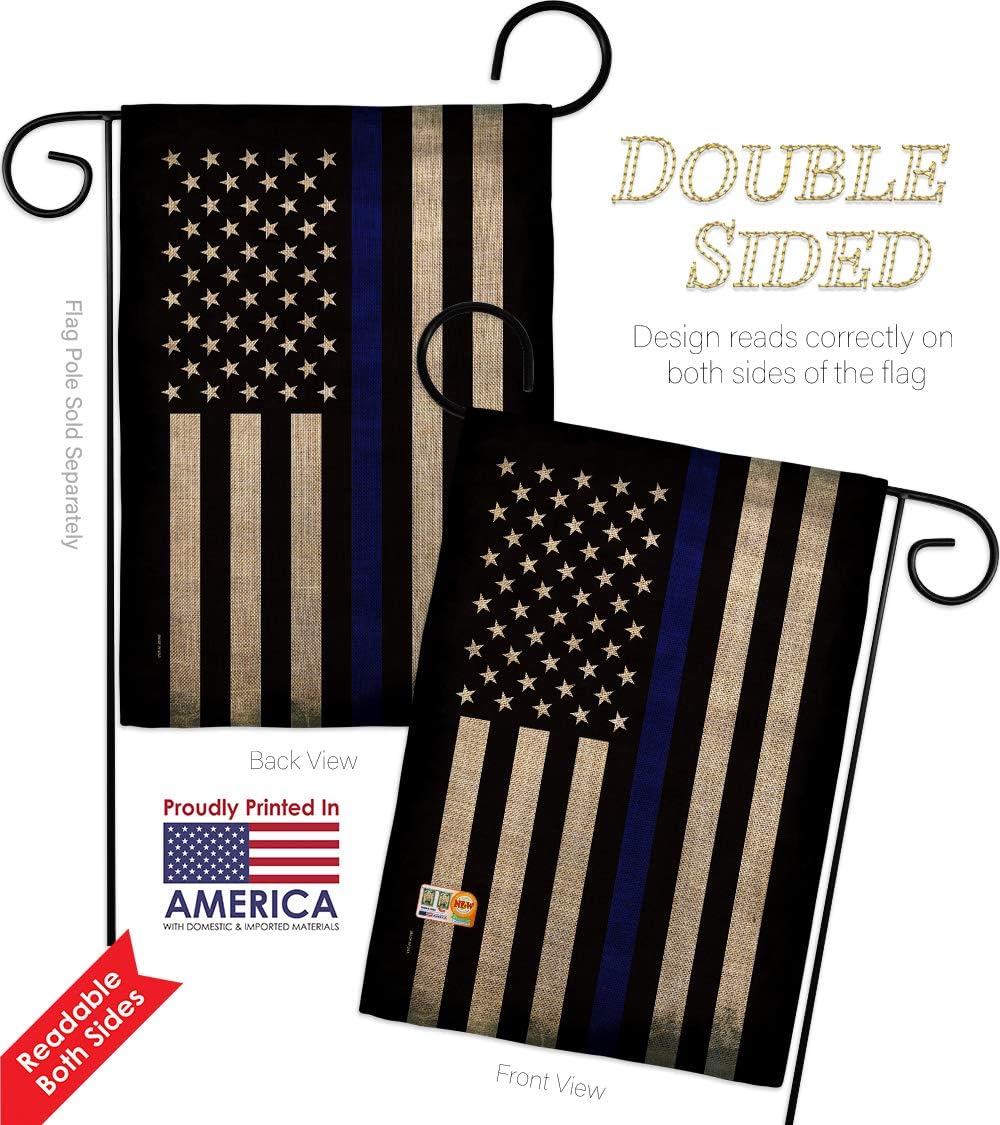 Police USA Thin Blue Line Burlap Garden Flag Armed Forces Cop Law Enforcement Sheriff Officer Support Small Decorative Gift Yard House Banner Double-Sided Made In 13 X 18.5