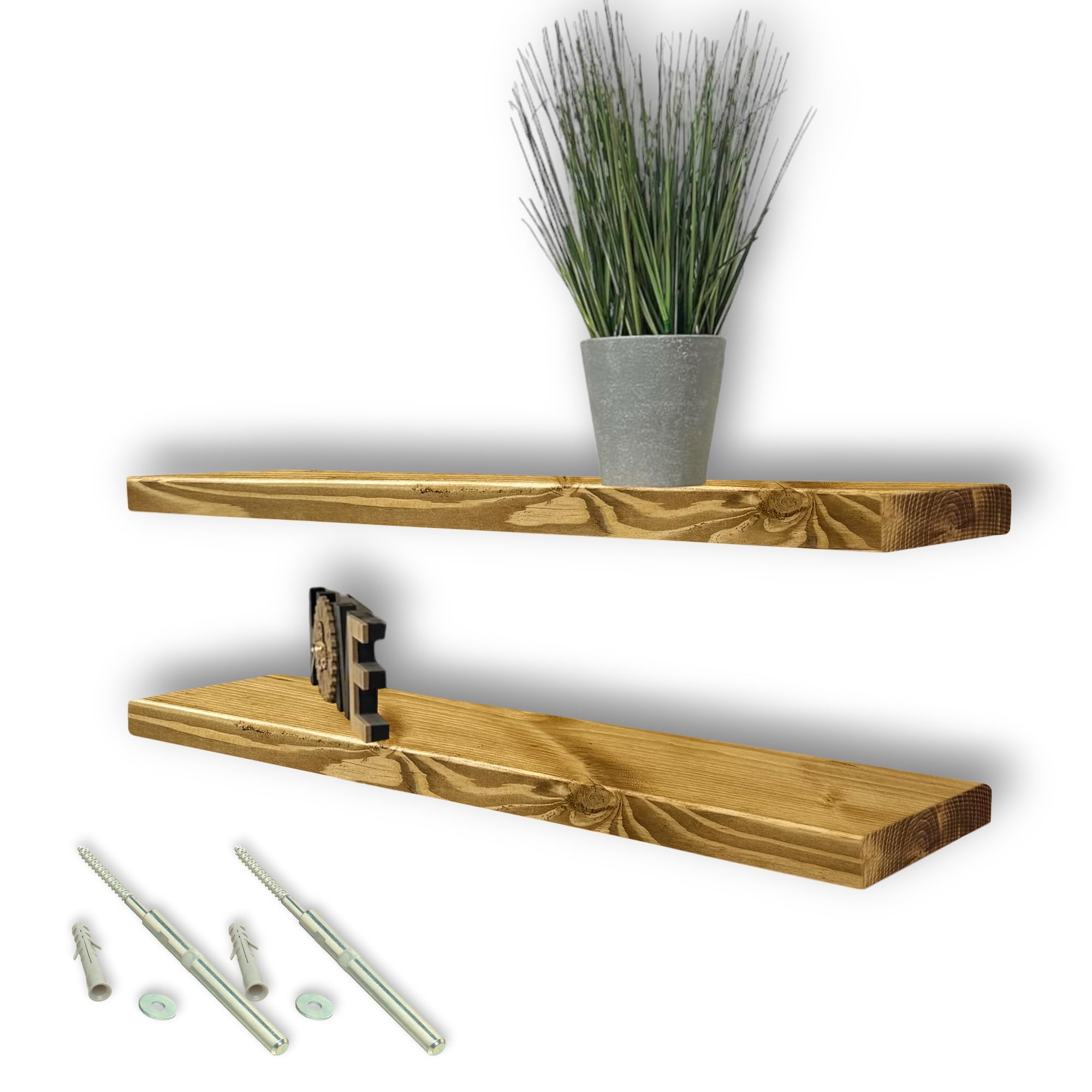MKGT Rustic Handcrafted Floating Wall Shelves Oak Colour - Solid Wall Shelving for Kitchen Room Decor (Dark Oak, 50cm)