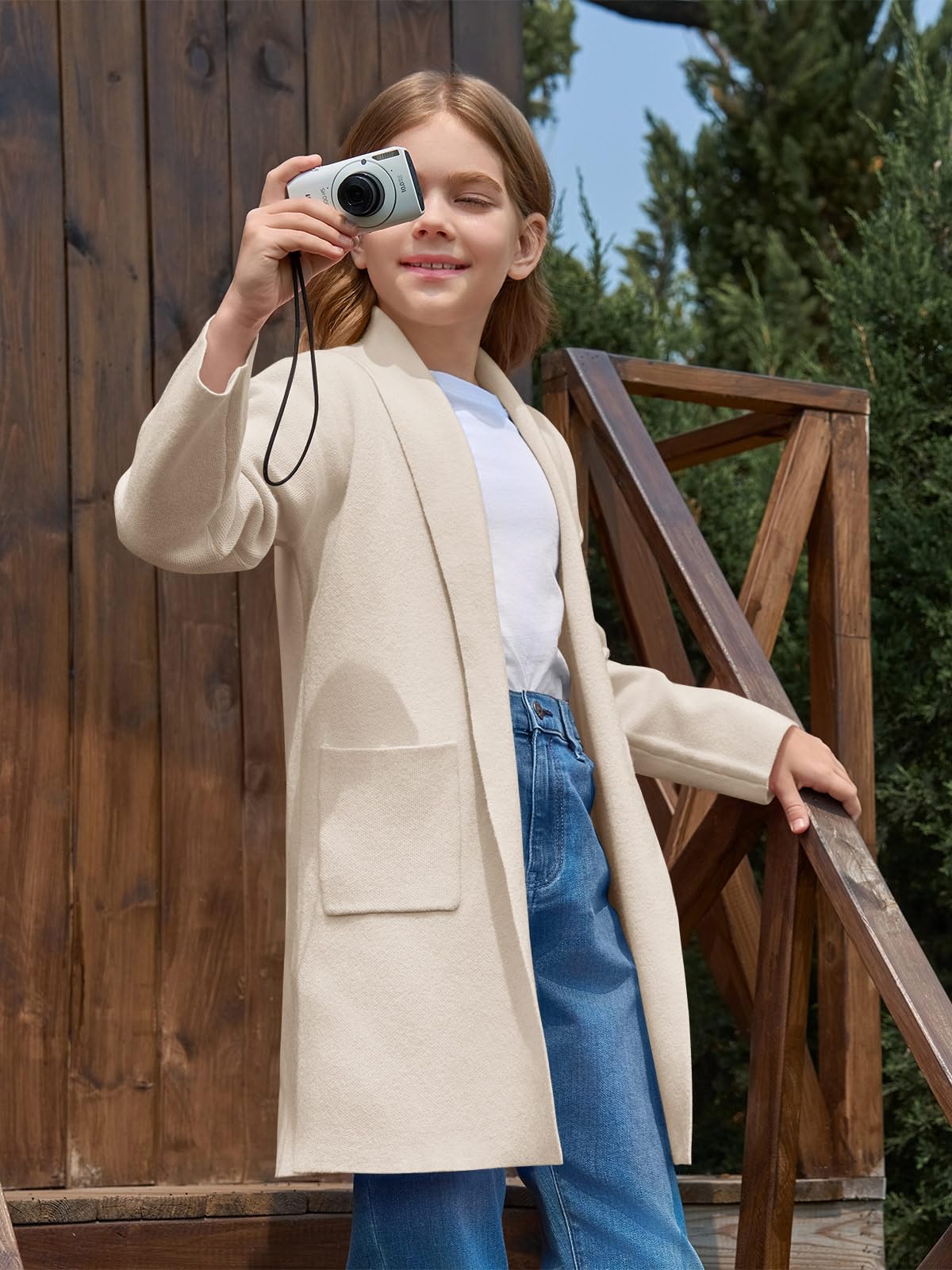 Haloumoning Maglioni cardigan lunghi da ragazza oversize capispalla aperto davanti | Cardigan lavorato a maglia oversize per bambini, capispalla morbido con tasche