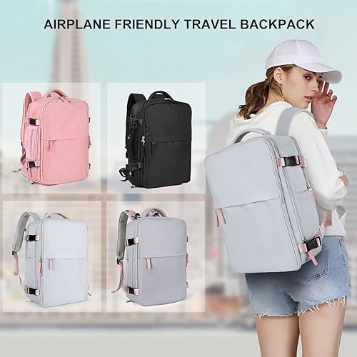 Miniatura 7 de coowoz Mochila de mano para mujeres y hombres, mochila de viaje aprobada por aerolíneas, mochila deportiva para laptop, b-Gris, Moderno