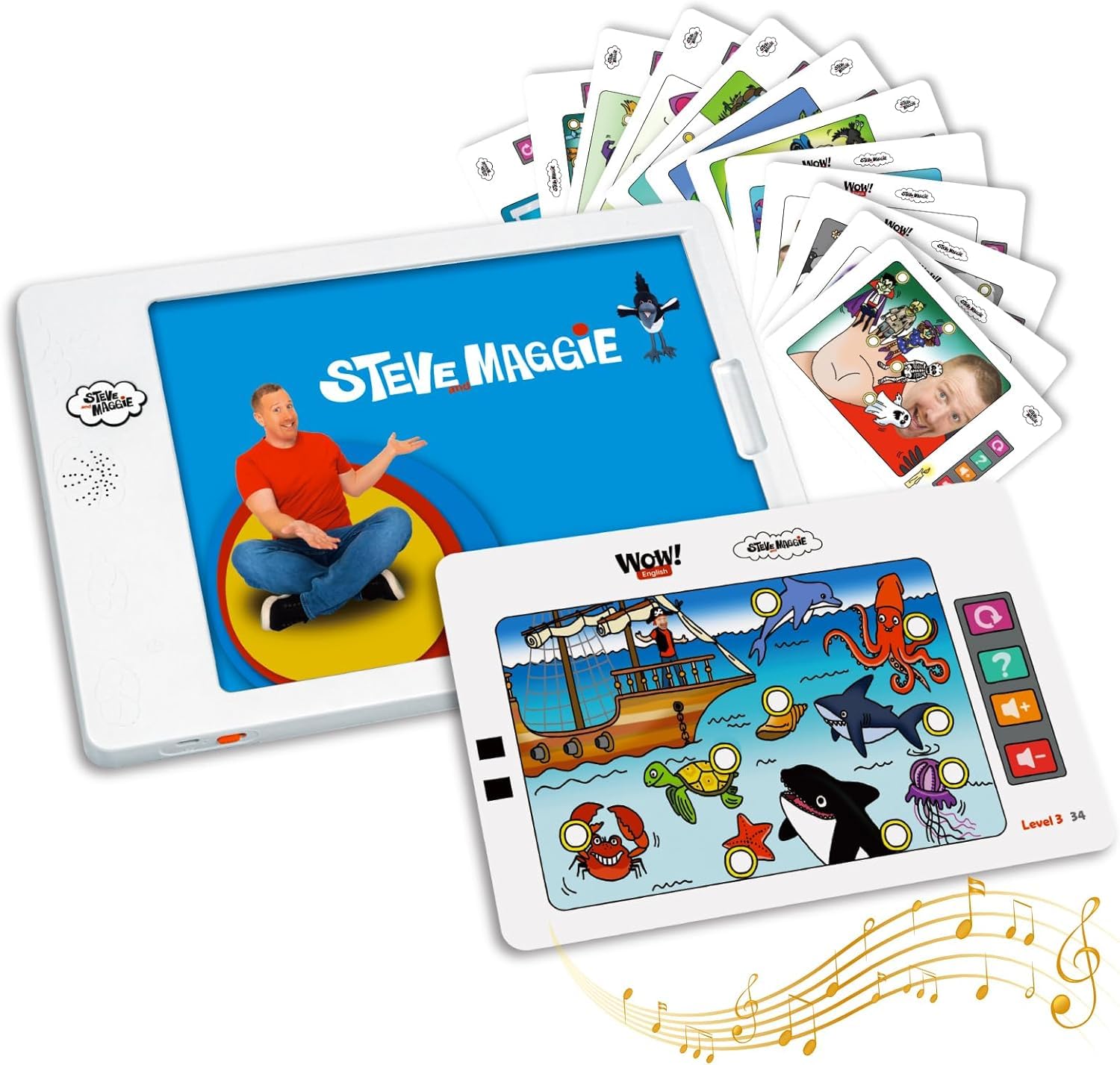 Steve and Maggie Interactive Pad - 60 Graphic Cards on Colours, Numbers, Shapes & More, Kids Tablet Early Development Activity Toys, Toddler Learning Toys for Ages 3+, Boys Girls Birthday Presents