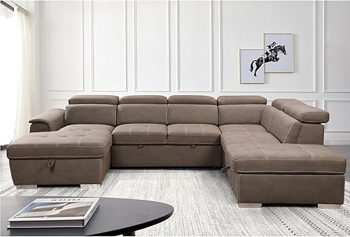 Miniatura 3 de THSUPER Sofá modular en forma de U con cama extraíble, reposacabezas ajustables y diván de almacenamiento, sofá modular tapizado de microfibra de